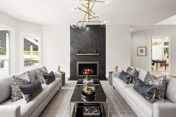 Fireplace, Interior, Living room, Pendant Lights