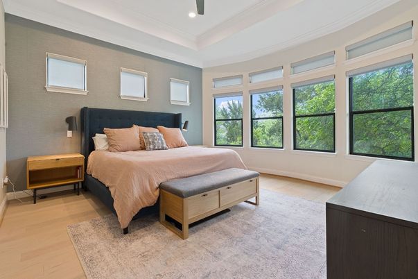 Bedroom, Interior, Recessed Lighting, Wood Texture Flooring