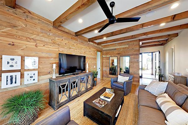 Interior, Living room, Recessed Lighting, Wooden Beams, Wood Texture Flooring, Wooden Walls