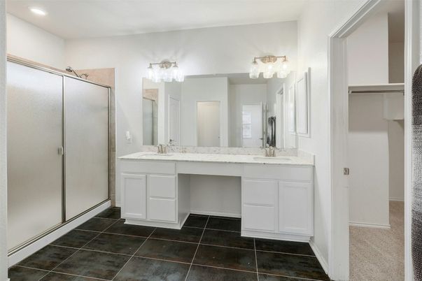 Bathroom, Dual Sink Vanities, Glass Shower, Interior, Recessed Lighting