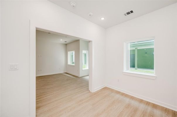 Empty room, Interior, Recessed Lighting, Wood Texture Flooring