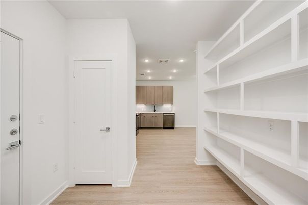 Interior, Kitchen, Recessed Lighting, Walk-in Closets, Wood Texture Flooring