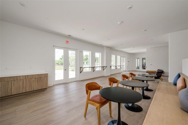 Dining room, Interior, Recessed Lighting, Wood Texture Flooring