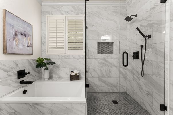 Bathroom, Glass Shower, Interior, Marble Walls