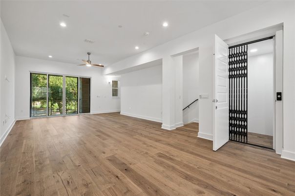 Empty room, Interior, Recessed Lighting, Wood Texture Flooring