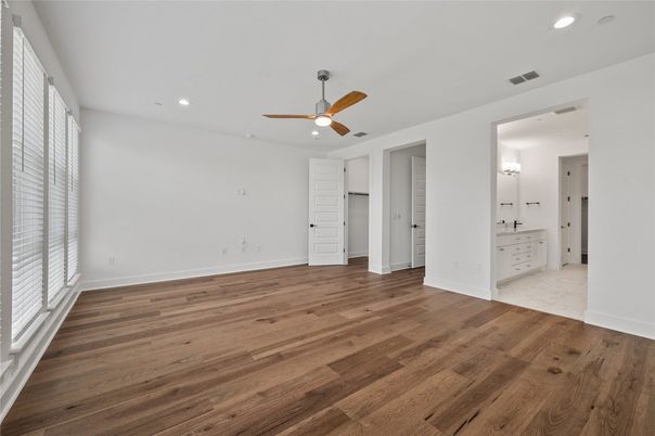 Bathroom, Empty room, Interior, Recessed Lighting, Wood Texture Flooring