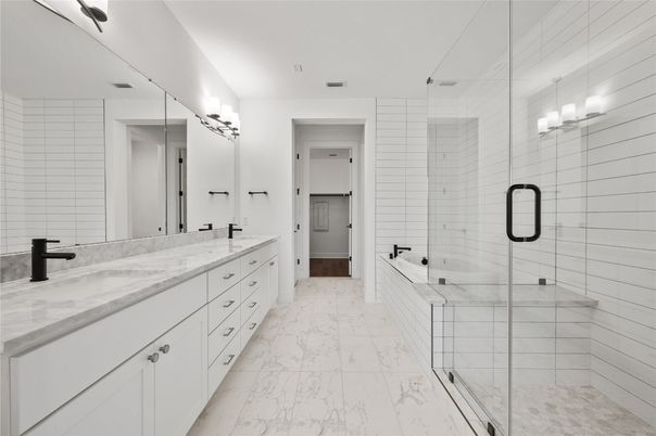 Bathroom, Dual Sink Vanities, Glass Shower, Interior, Marble