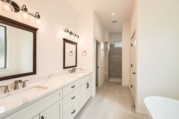 Bathroom, Dual Sink Vanities, Glass Shower, Interior, Recessed Lighting