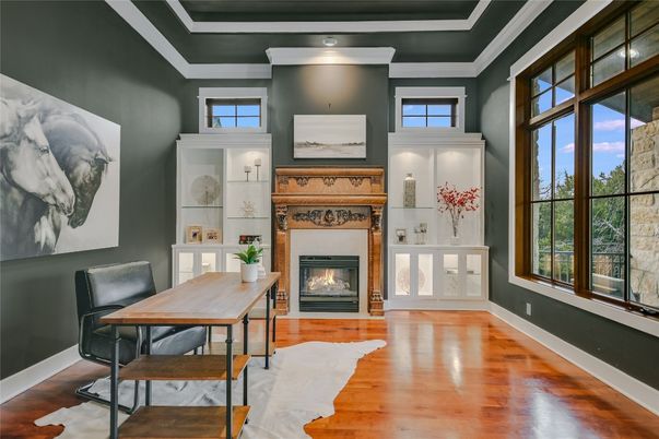 Fireplace, Home Office, Interior, Wood Texture Flooring