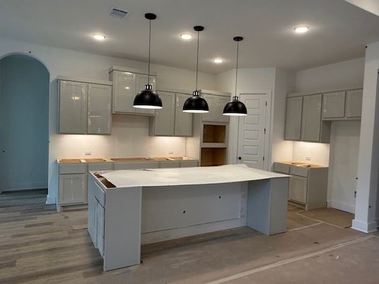 Interior, Kitchen, Pendant Lights, Recessed Lighting, Wood Texture Flooring