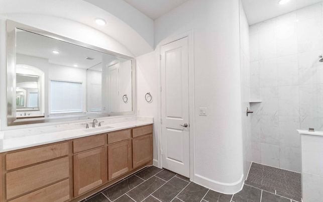 Bathroom, Dual Sink Vanities, Interior, Marble Walls, Recessed Lighting