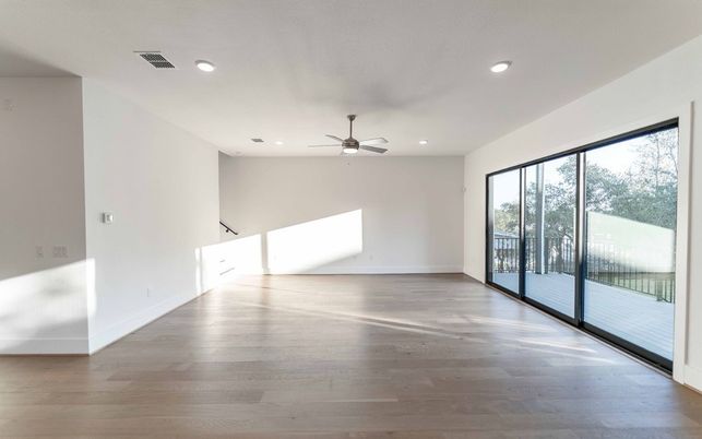 Empty room, Interior, Recessed Lighting, Wood Texture Flooring