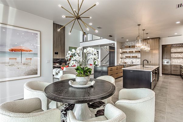 Dining room, Interior, Kitchen, Living room, Pendant Lights, Recessed Lighting, Stainless Steel Appliances