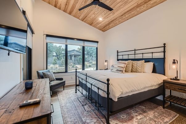 Bedroom, Interior, Recessed Lighting, Wooden Ceilings, Wood Texture Flooring