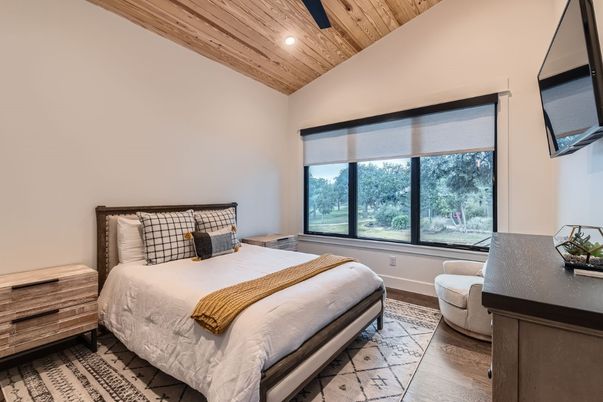 Bedroom, Interior, Recessed Lighting, Wooden Ceilings, Wood Texture Flooring