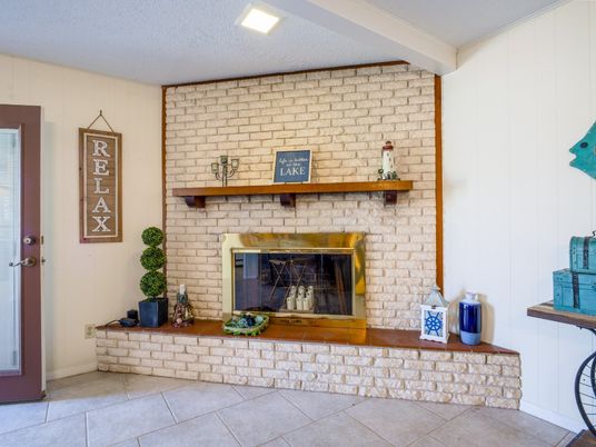 Fireplace, Interior, Recessed Lighting, Stone Walls