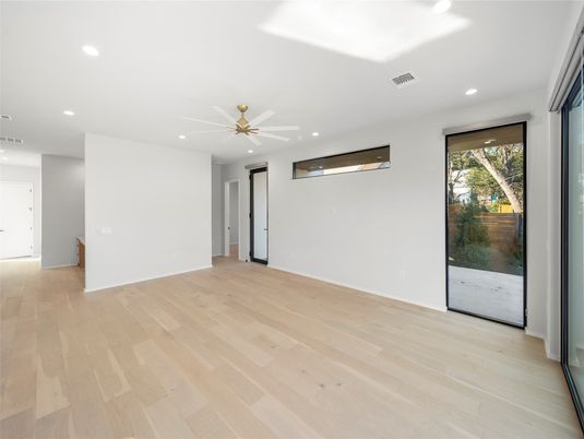Empty room, Interior, Recessed Lighting, Wood Texture Flooring