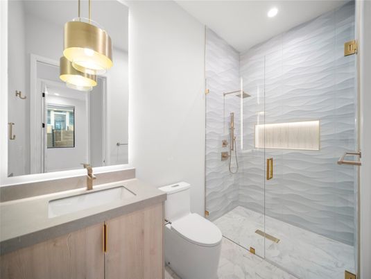 Bathroom, Glass Shower, Interior, Marble, Recessed Lighting