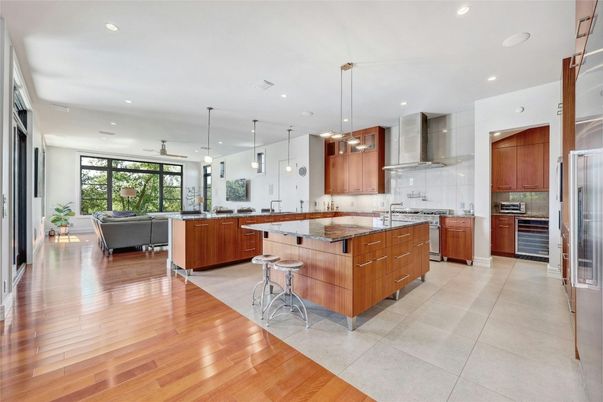 Interior, Kitchen, Living room, Pendant Lights, Recessed Lighting, Stainless Steel Appliances, Wood Texture Flooring