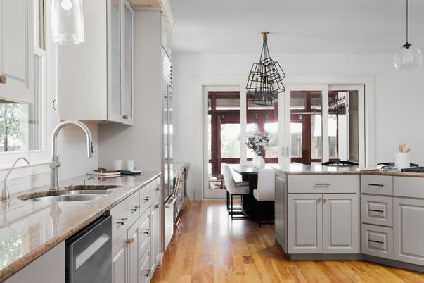 Dining room, Interior, Kitchen, Pendant Lights, Wood Texture Flooring