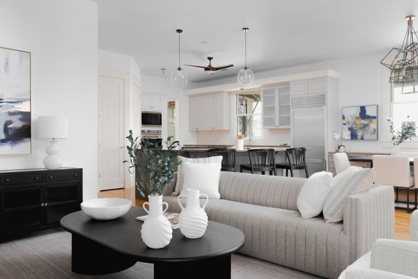 Dining room, Interior, Kitchen, Living room, Pendant Lights, Stainless Steel Appliances