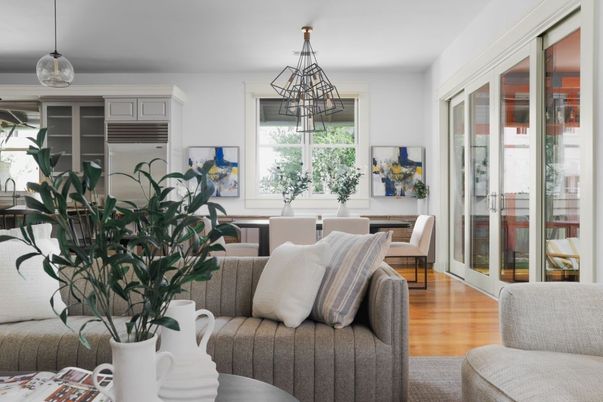 Dining room, Interior, Living room, Pendant Lights, Wood Texture Flooring