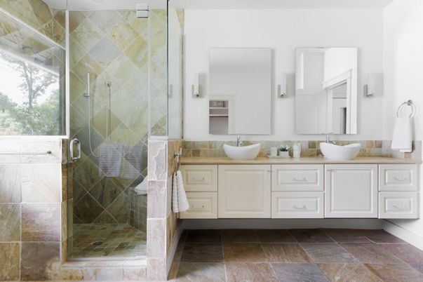 Bathroom, Dual Sink Vanities, Glass Shower, Interior