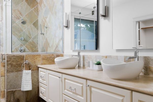 Bathroom, Dual Sink Vanities, Glass Shower, Interior
