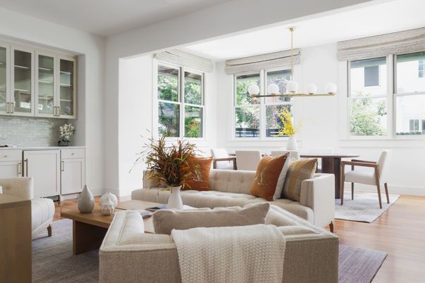 Dining room, Interior, Living room, Pendant Lights, Wood Texture Flooring