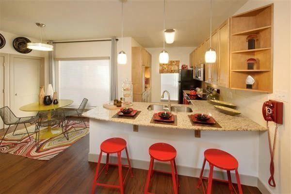 Dining room, Interior, Kitchen, Pendant Lights, Wood Texture Flooring