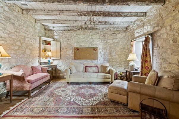 Interior, Living room, Stone Walls, Wooden Beams, Wood Texture Flooring