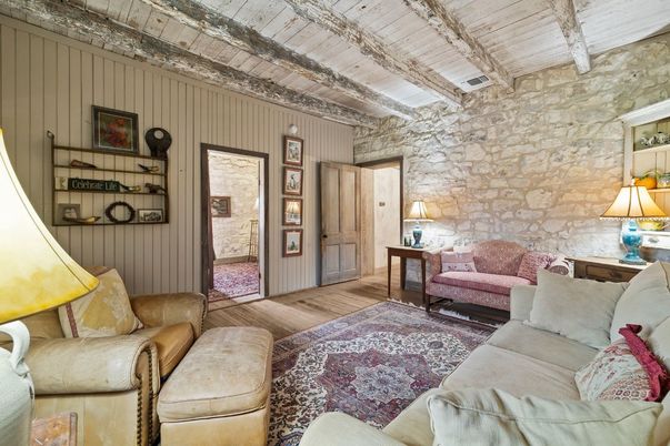 Interior, Living room, Stone Walls, Wood Texture Flooring