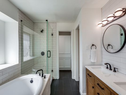 Bathroom, Dual Sink Vanities, Glass Shower, Interior