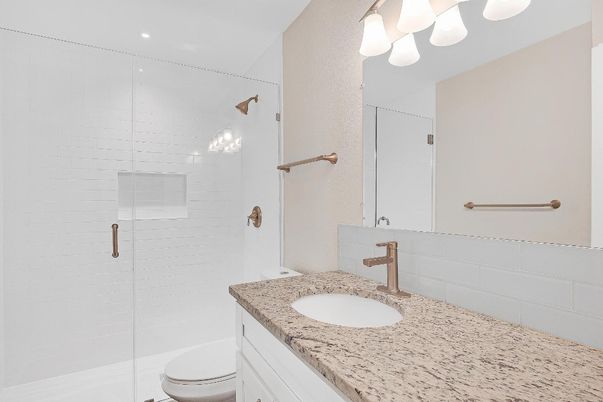 Bathroom, Glass Shower, Interior, Recessed Lighting