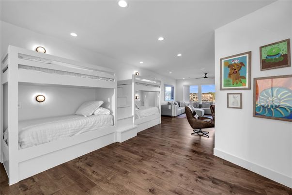 Bedroom, Interior, Recessed Lighting, Wood Texture Flooring