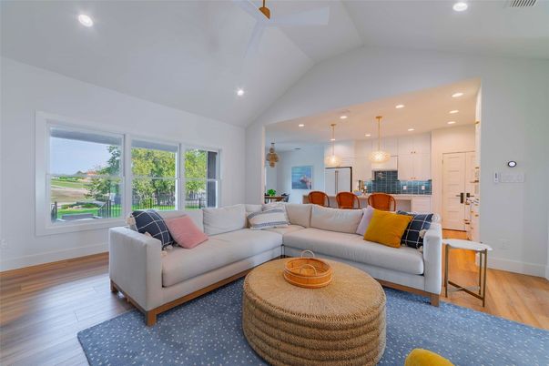Interior, Kitchen, Living room, Pendant Lights, Recessed Lighting, Wood Texture Flooring