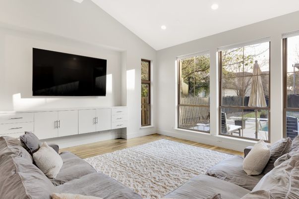 Interior, Living room, Recessed Lighting, Wood Texture Flooring