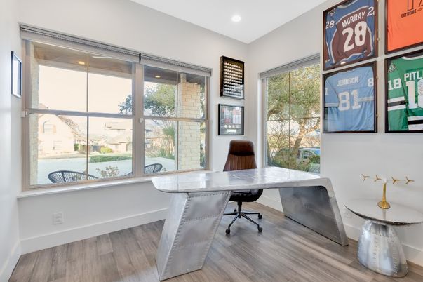 Home Office, Interior, Recessed Lighting, Wood Texture Flooring