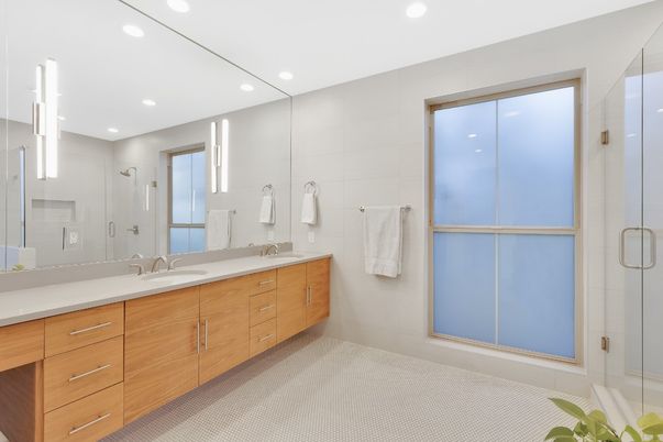 Bathroom, Dual Sink Vanities, Glass Shower, Interior, Recessed Lighting