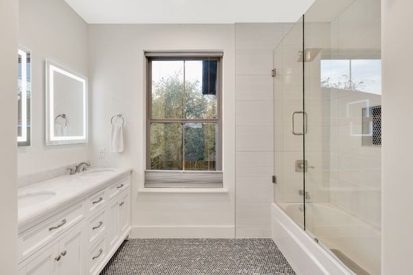 Bathroom, Dual Sink Vanities, Glass Shower, Interior