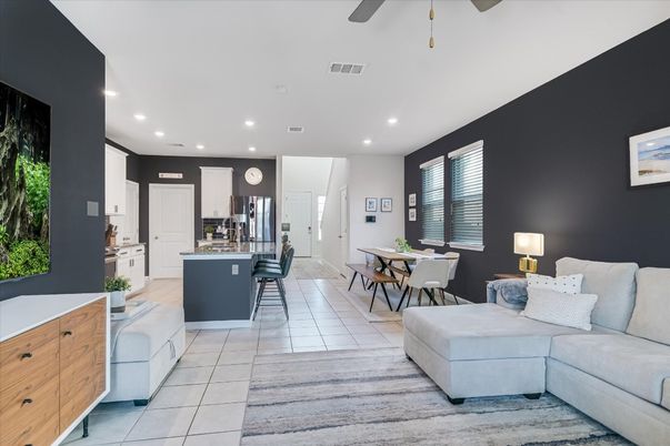 Dining room, Interior, Kitchen, Living room, Recessed Lighting