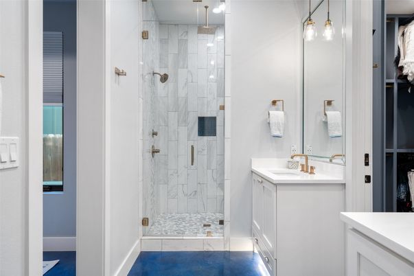 Bathroom, Glass Shower, Interior, Marble Walls