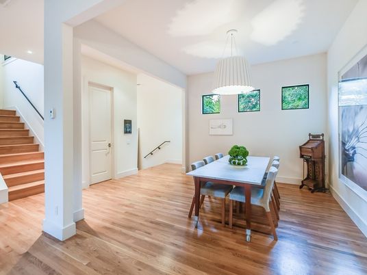 Dining room, Interior, Pendant Lights, Recessed Lighting, Wood Texture Flooring