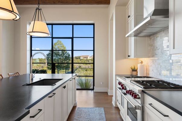 Interior, Kitchen, Pendant Lights, Stainless Steel Appliances, Wood Texture Flooring