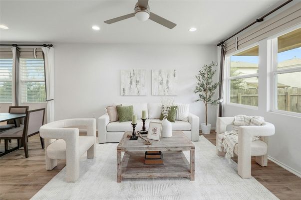 Interior, Living room, Recessed Lighting, Wood Texture Flooring