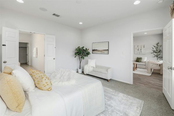 Bedroom, Interior, Recessed Lighting, Wood Texture Flooring
