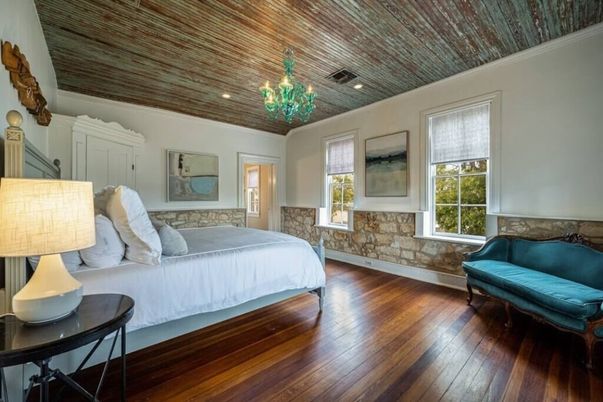 Bedroom, Chandelier, Interior, Recessed Lighting, Wood Texture Flooring