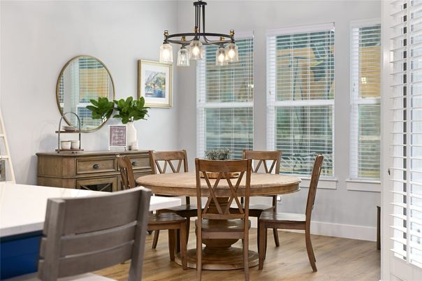 Dining room, Interior, Pendant Lights, Wood Texture Flooring