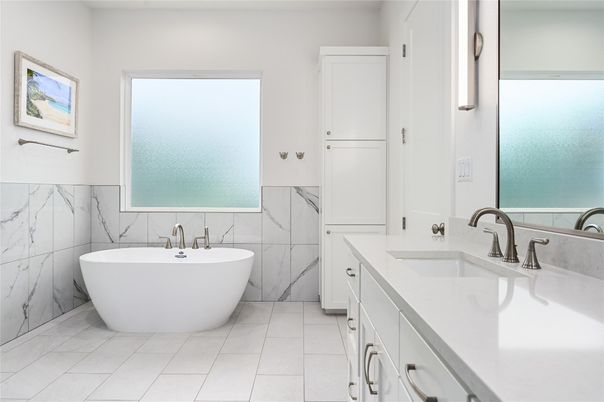 Bathroom, Dual Sink Vanities, Free Standing Baths, Interior, Marble Walls
