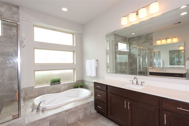 Bathroom, Dual Sink Vanities, Glass Shower, Interior, Recessed Lighting